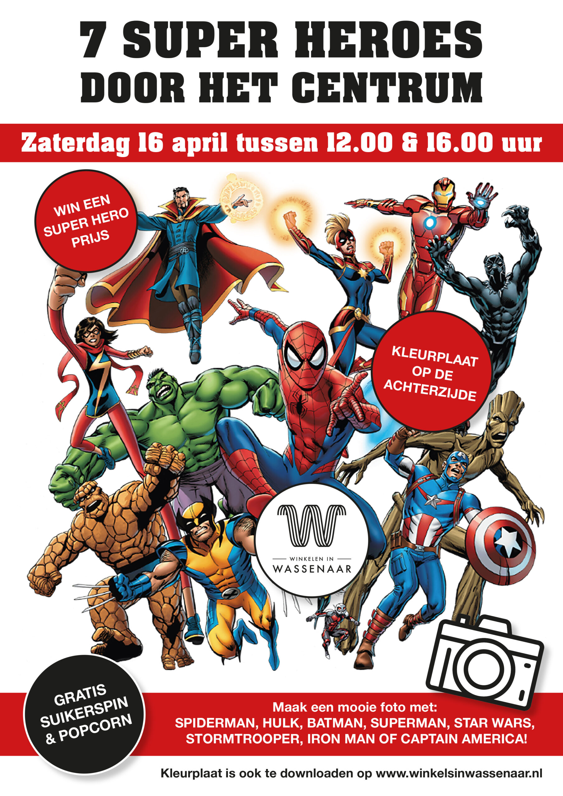 Zaterdag 16 april 7 Super Heroes door het centrum